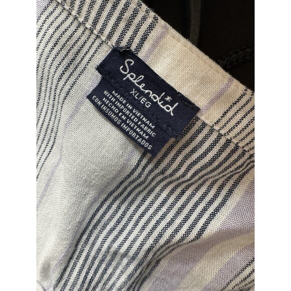 SPLENDID Linen Blend Blouse Ladies Size XL Grey Purple White Strip Top Shirt - Picture 6 of 6